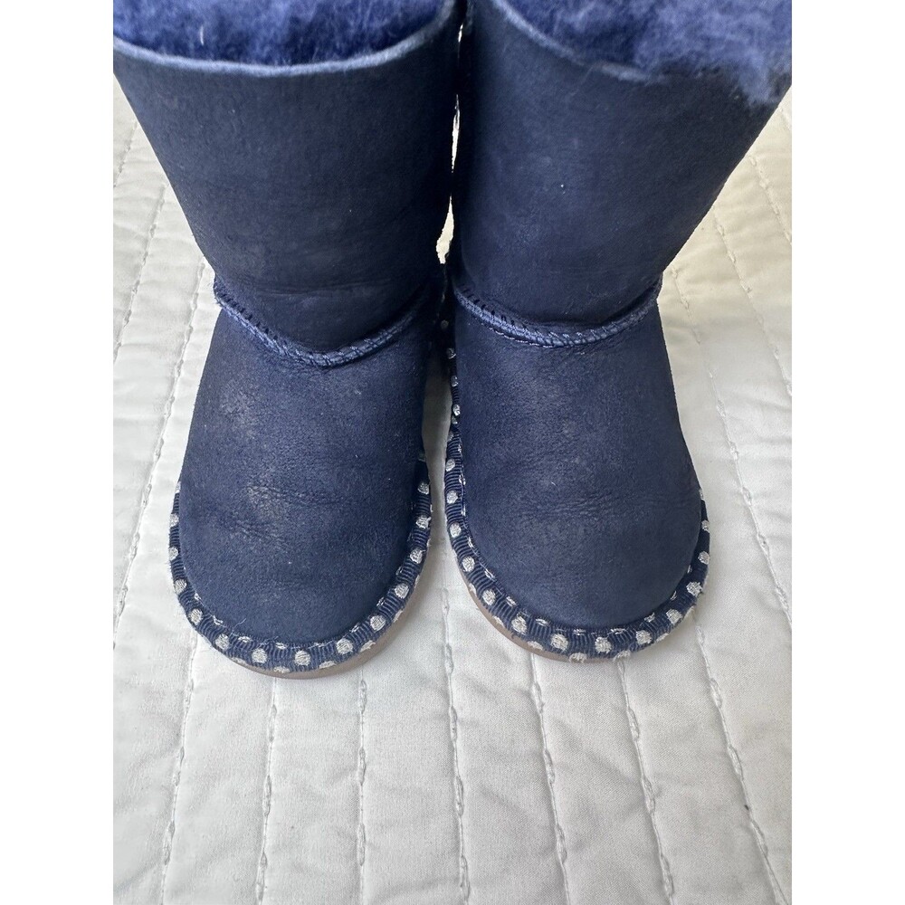 UGG Bailey Bow Boots Toddler Girls 6 Purple Suede Polka Dot Sheepskin Fur - Picture 10 of 13